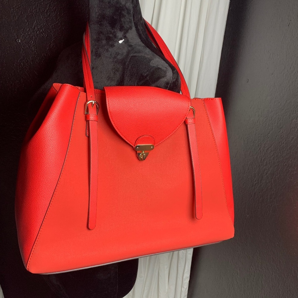 Red leather tote